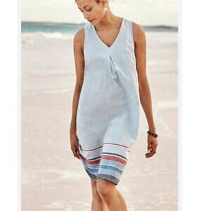 J.Jill Love Linen NWT Light Blue V-Neck Sleeveless Striped Shift Dress,  Size S